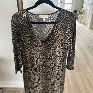 Animal Print Leopard Michael Kors Dress Size L with Cowl Neckline